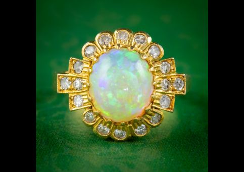 VINTAGE OPAL DIAMOND CLUSTER RING 18CT GOLD 2.50CT NATURAL OPAL cover